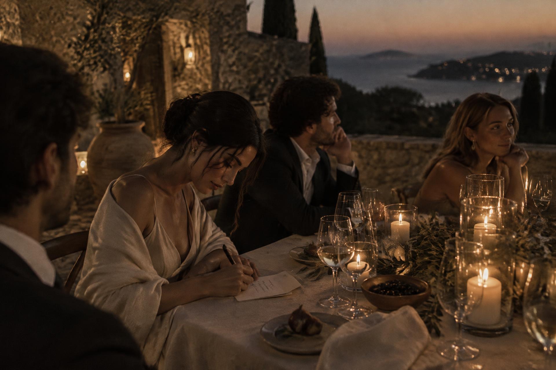 A quiet table with handwritten notes and photographs kept after a wedding